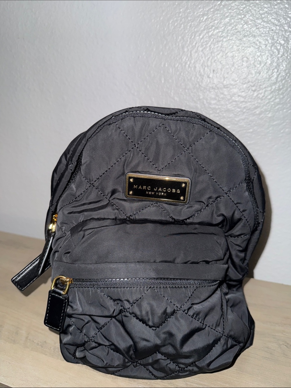 Marc Jacobs Black Quilted Mini Backpack with Gold Plaque
